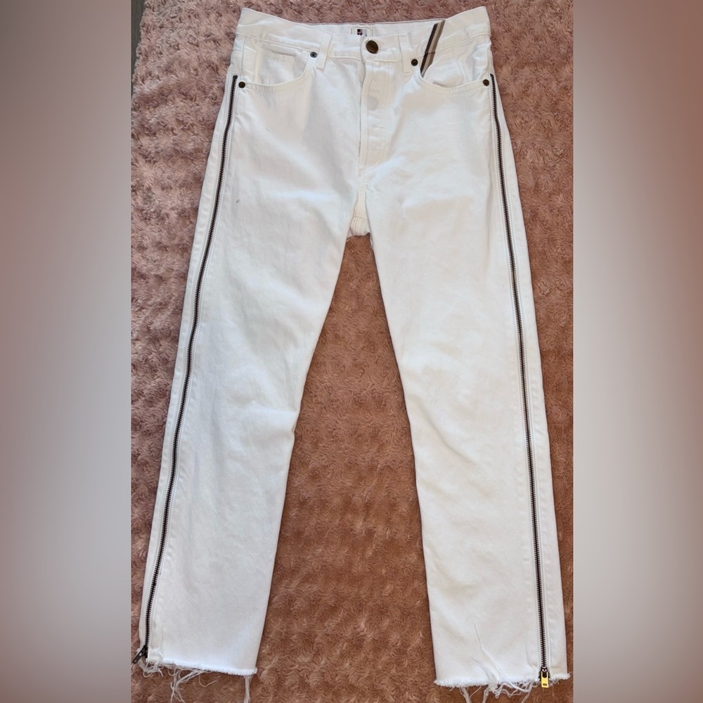 Jean Atelier High Rise Cropped Button Fly Jean Full Side Leg Zipper Size 26 $465